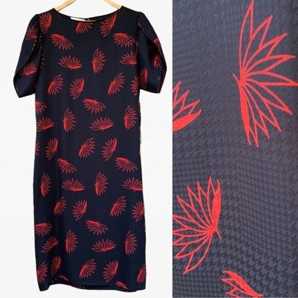 MALCOLM STARR Vintage Houndstooth Dress Red Leaves‎